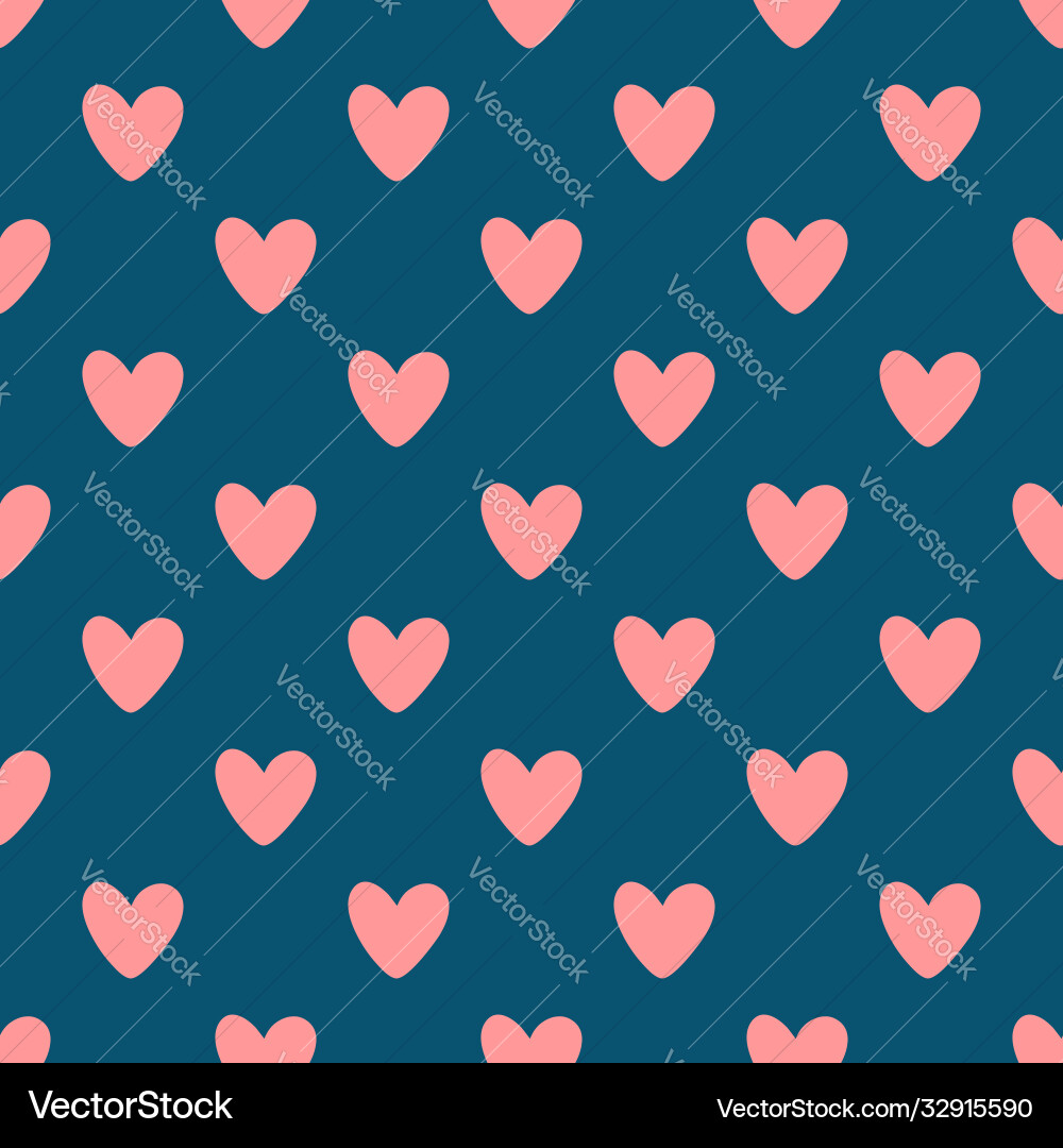 Repeated pink hearts on blue background cute Vector Image