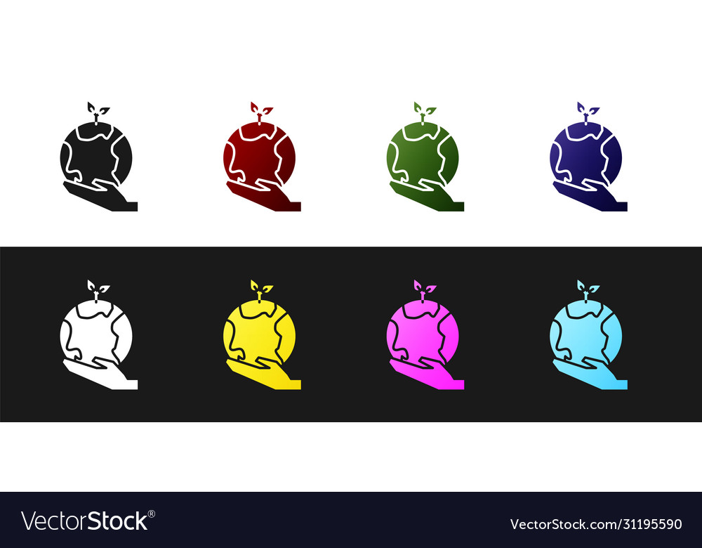 Set human hands holding earth globe icon isolated Vector Image