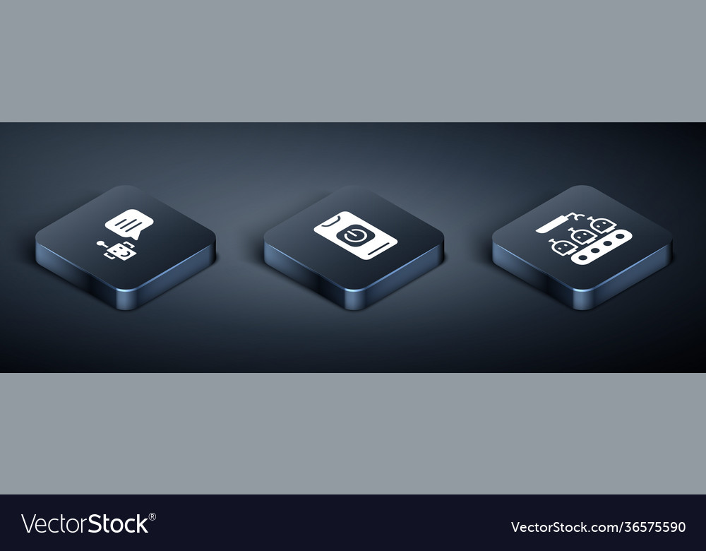 Set isometric bot industrial production robots