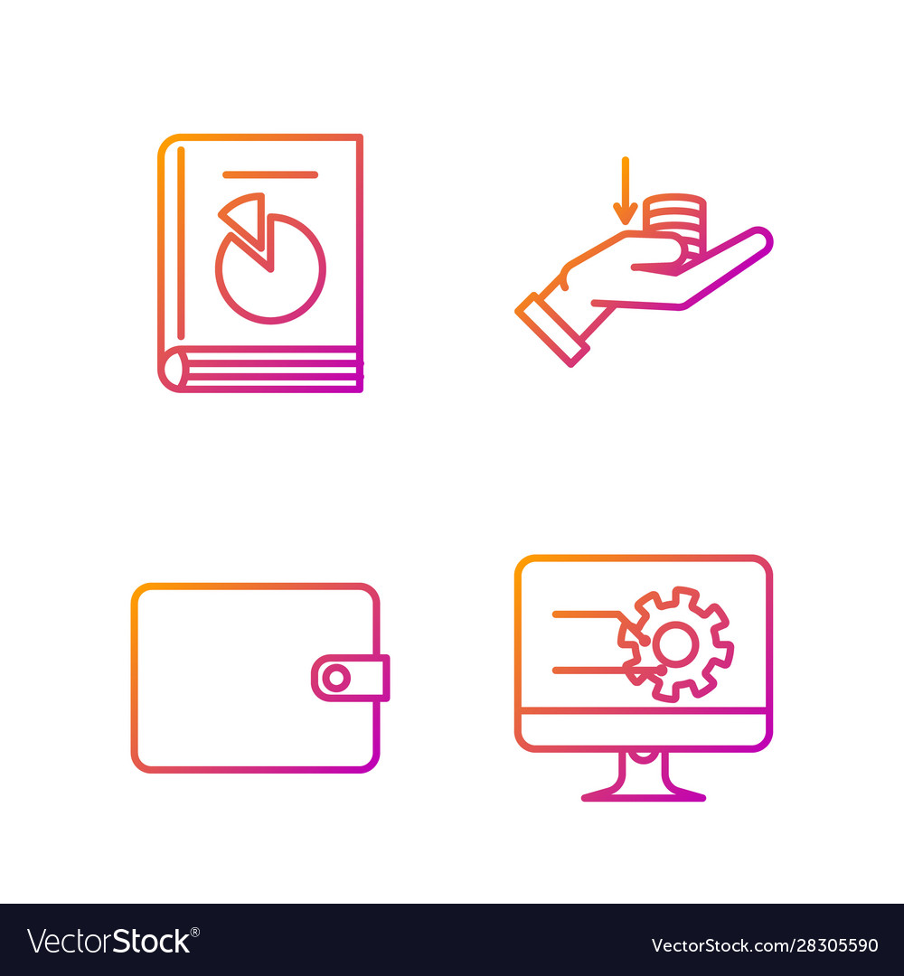 Set line computer monitor with graph chart wallet vector image Set line computer monitor with graph chart wallet