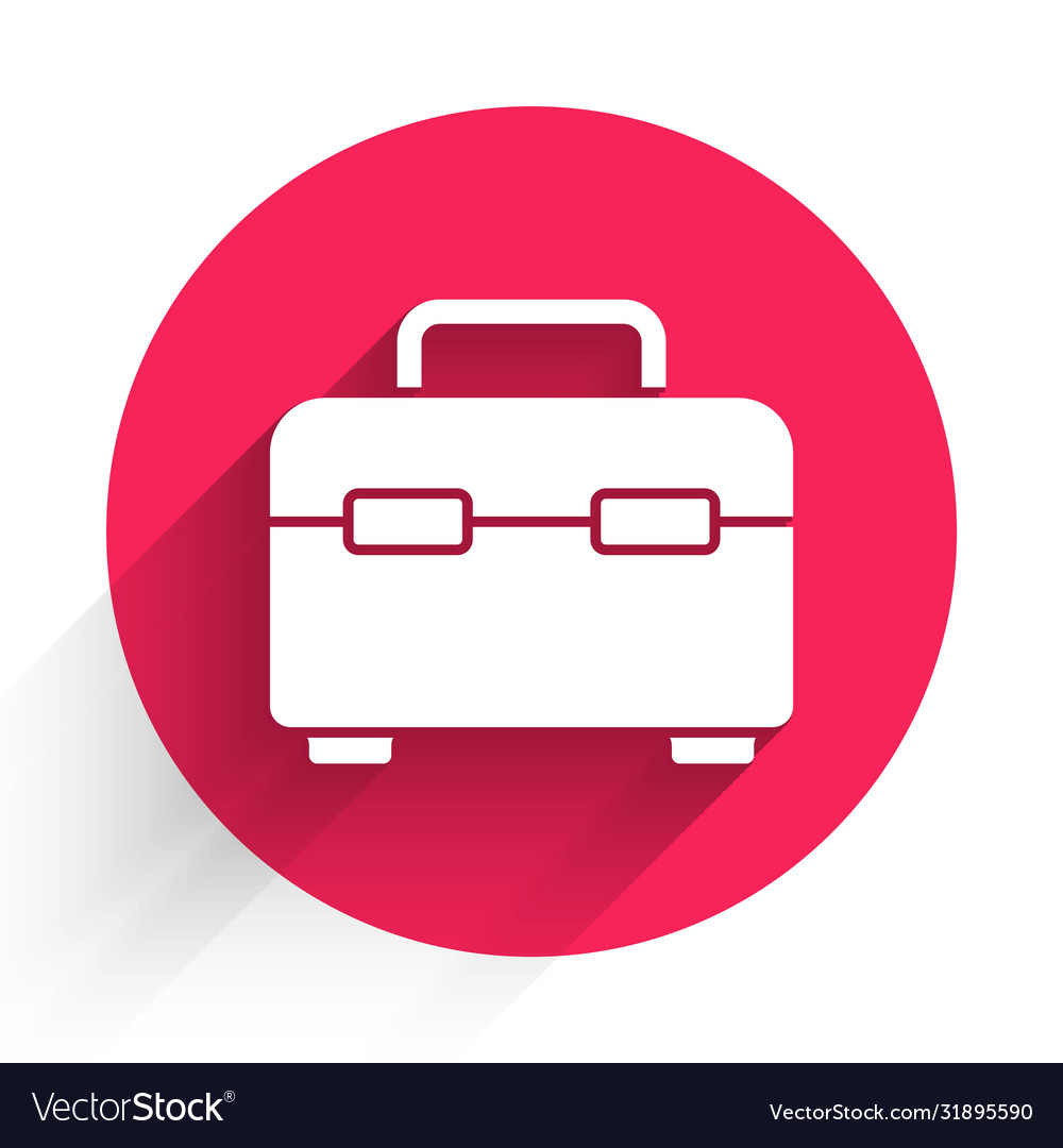 White toolbox icon isolated with long shadow tool vector image White toolbox icon isolated with long shadow tool