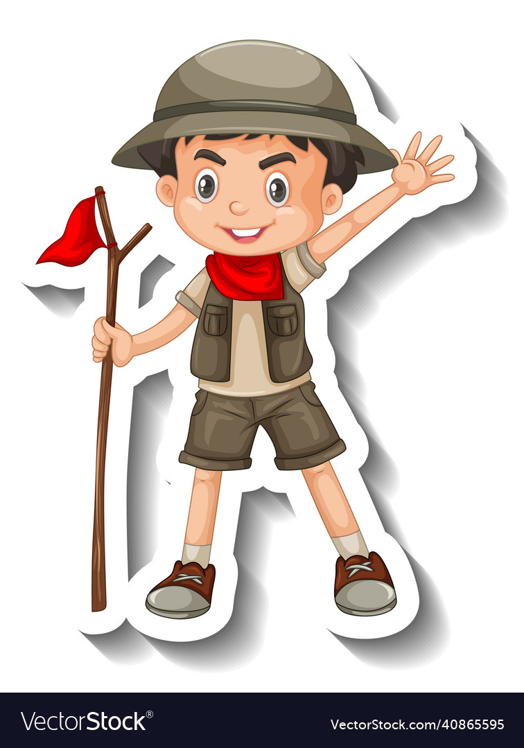 Boy wear safari outfit cartoon character sticker Vector Image