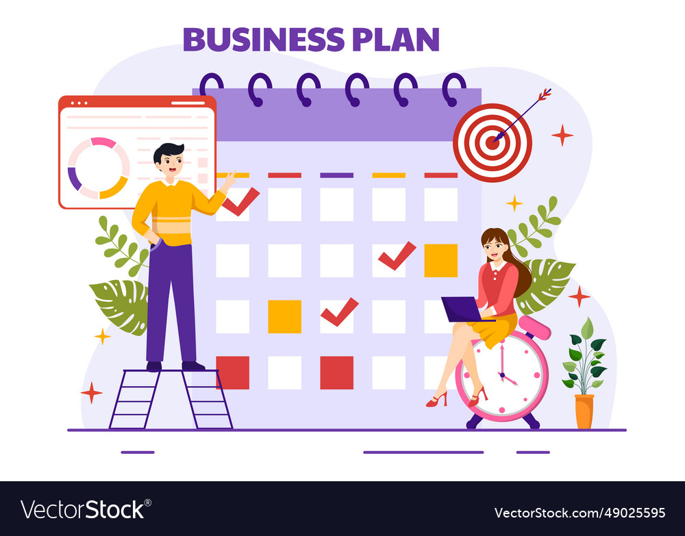 Business plan with target planning workflow time Vector Image