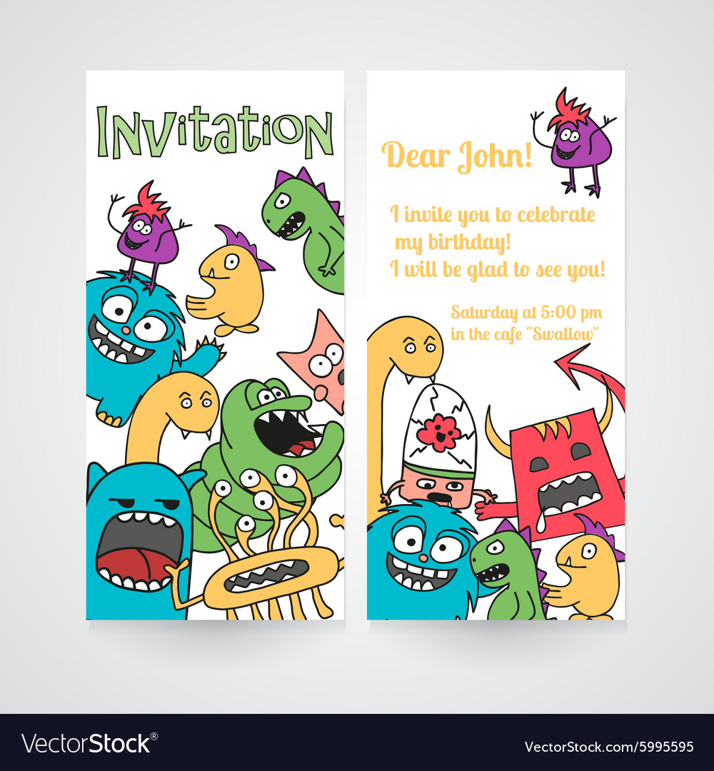 Card with abstract monsters pattern invitation
