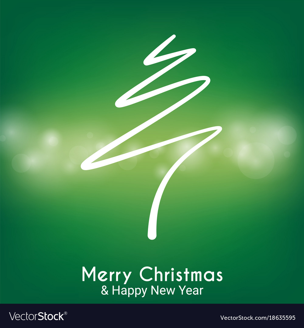 Green abstract merry christmas tree line