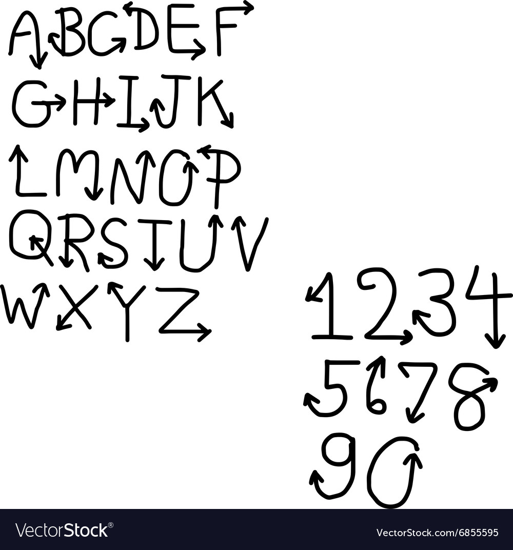 Hand drawn font with arrow isolated