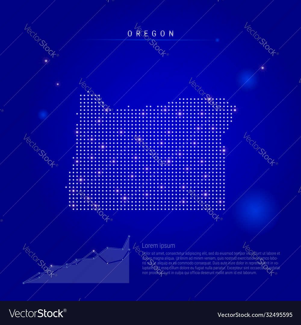 Oregon us state illuminated map with glowing dots