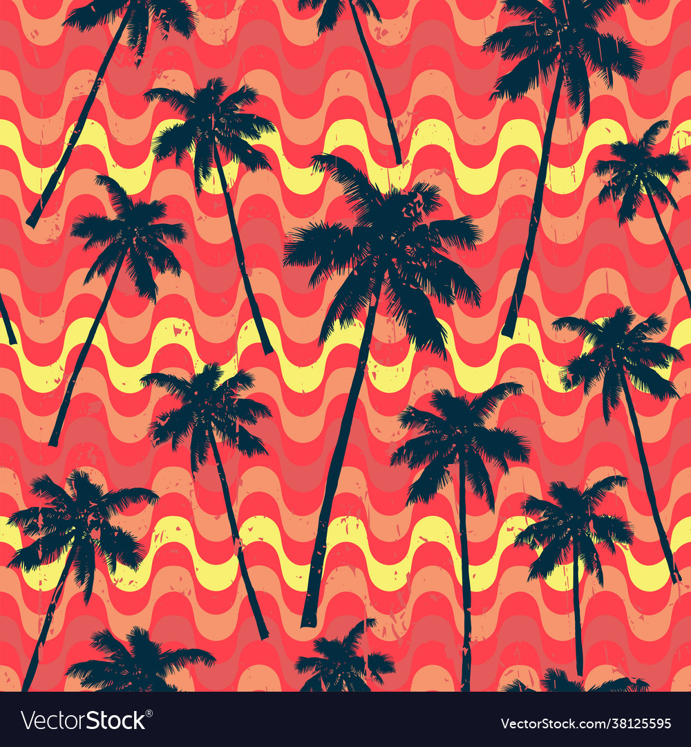 Palm tree silhouette vintage seamless pattern