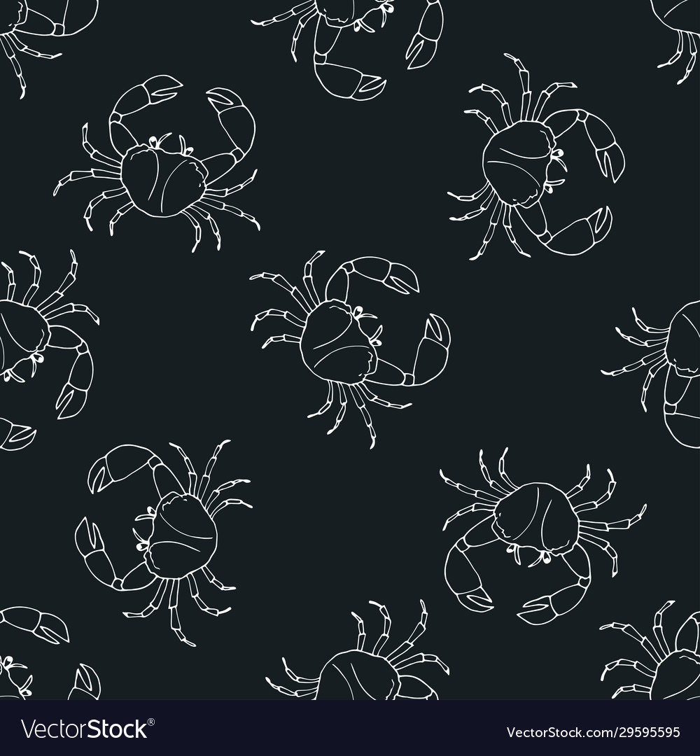 Seamless pattern with crab on dark background