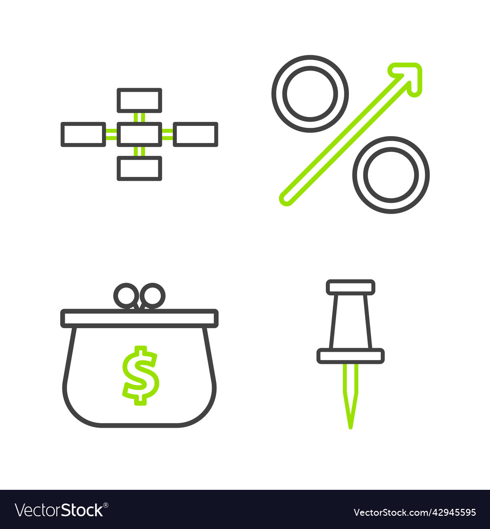 Set line push pin wallet with dollar symbol vector image Set line push pin wallet with dollar symbol