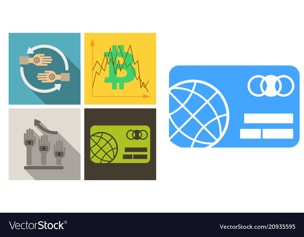 Set of economic icons included bitcoin in chart