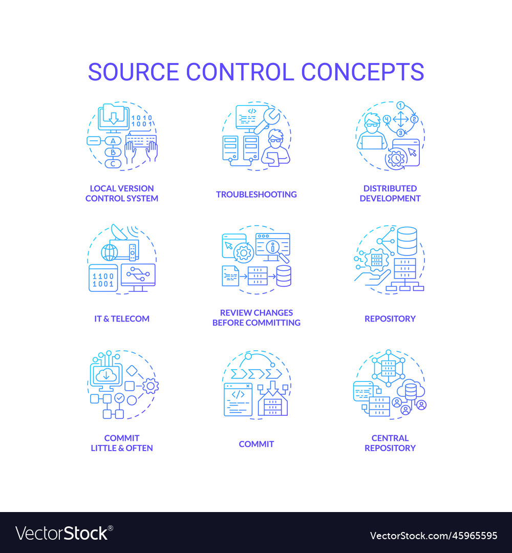 Source control blue gradient concept icons set