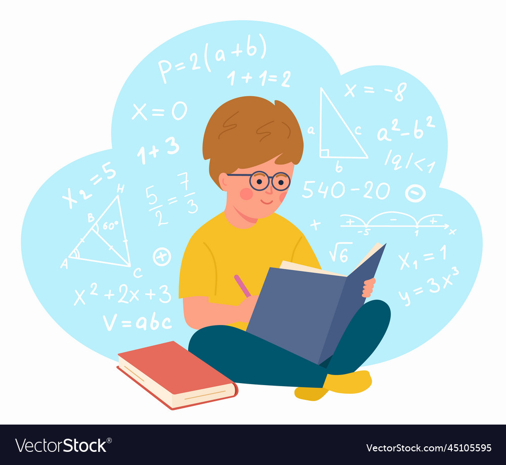 Studying boy child learning math school kids Vector Image