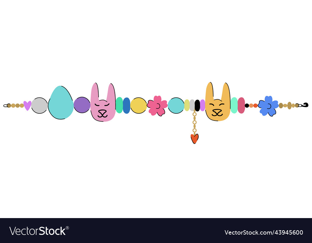Armband mit Hasen Perlen Blumen Herzen vector image Armband mit Hasen Perlen Blumen Herzen