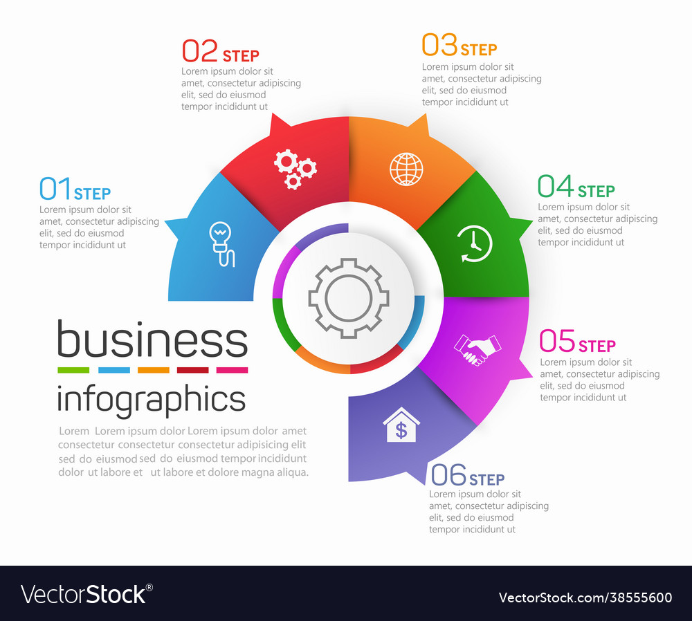 Business infographic template with 6 steps