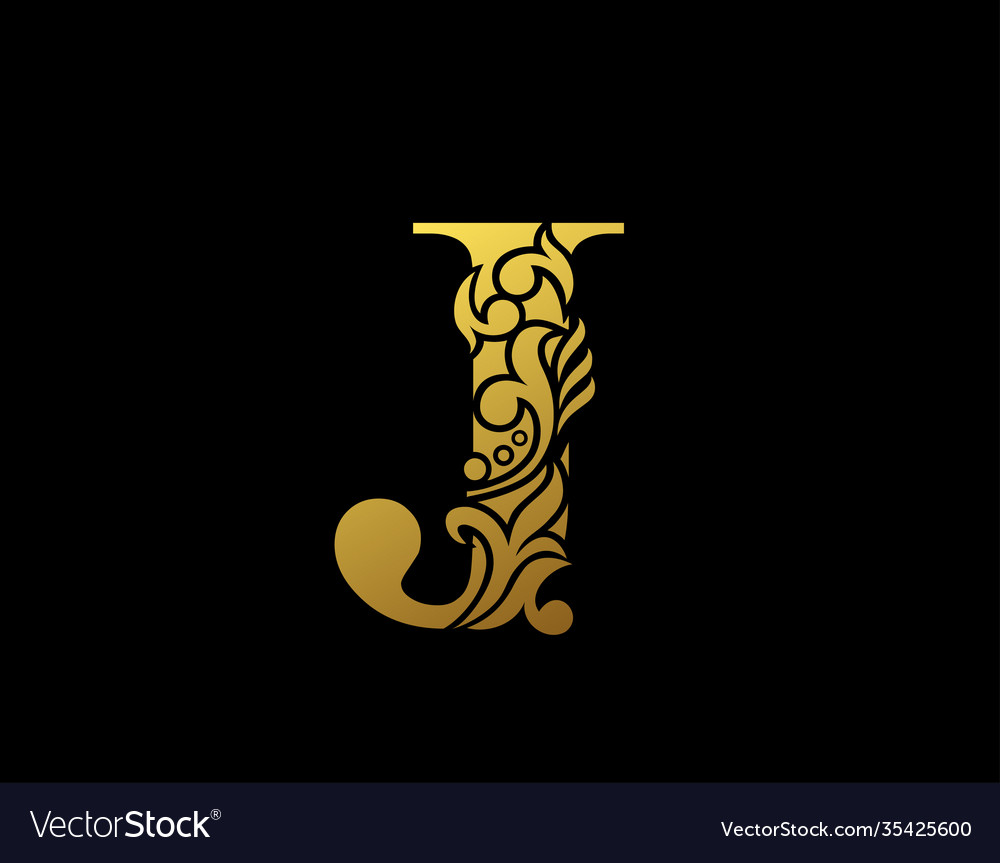 Golden eleganter Buchstabe j anmutig ornate Stil