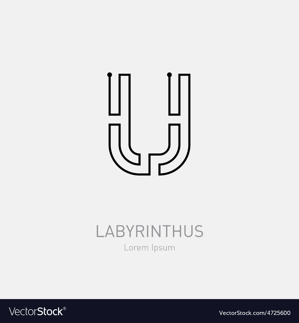 Letter u labyrinth logo template line art rebus