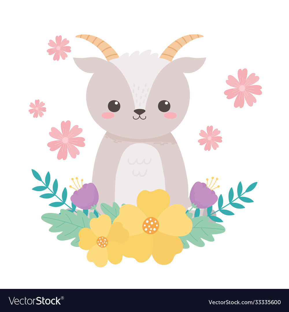 Little cute goat flowers leaves foliage cartoon Vector Image Little cute goat flowers leaves foliage cartoon Vector Image