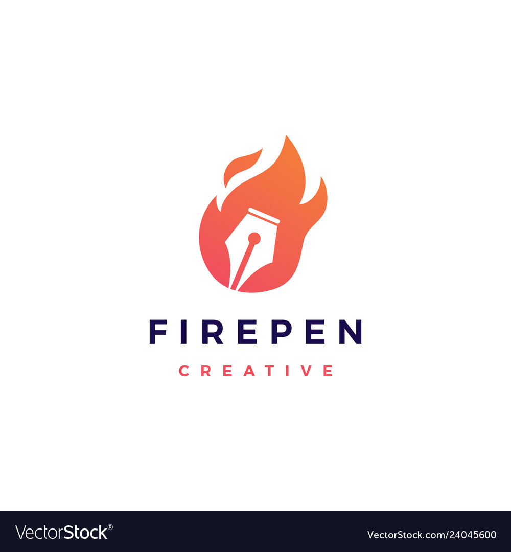 Pen fire flame logo icon Royalty Free Vector Image