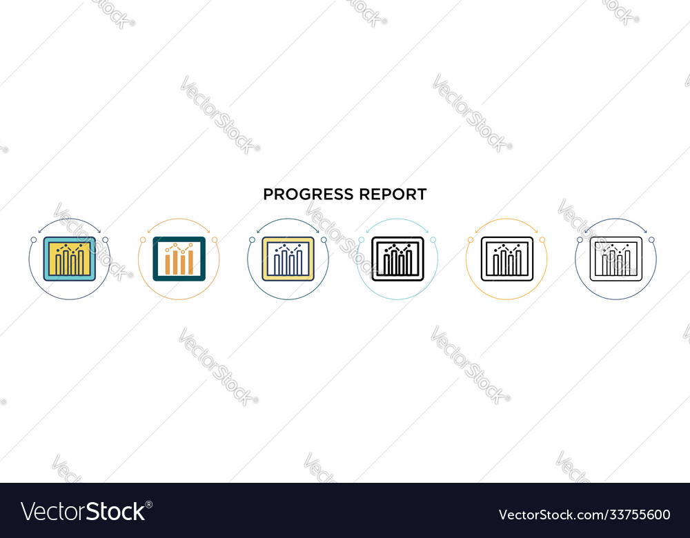 Progress report icon in filled thin line outline