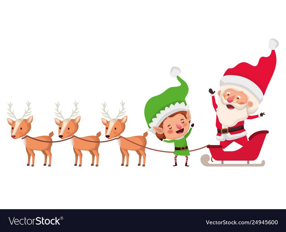 Santa claus with elf in sleigh avatar character Vector Image