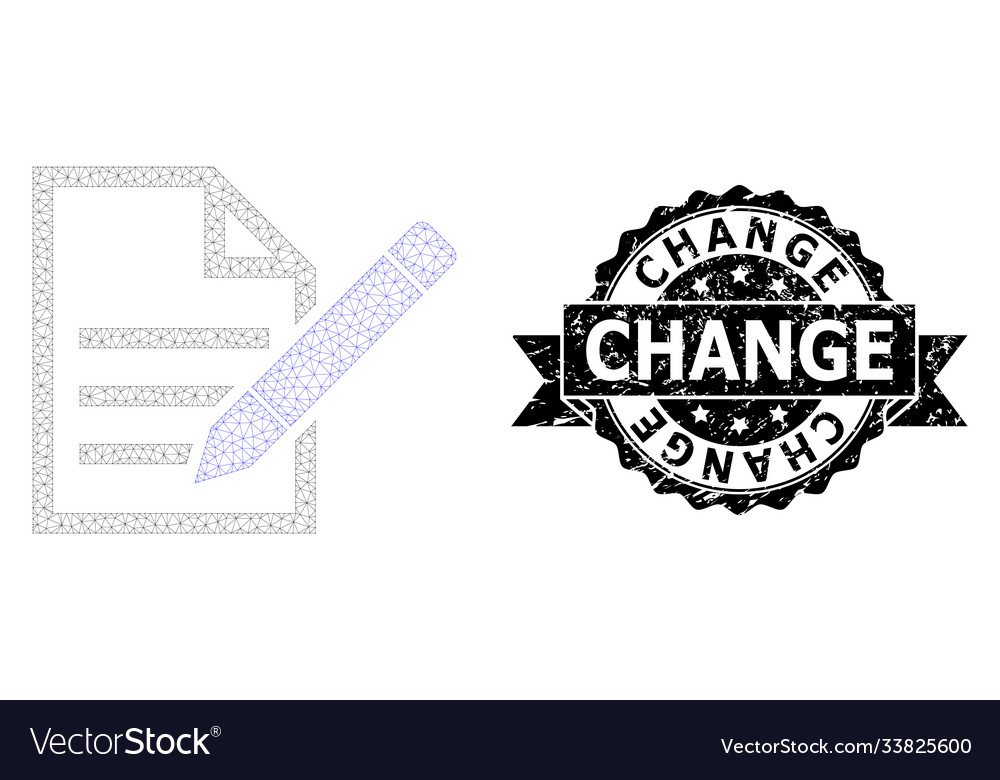 Scratched change ribbon seal and mesh 2d edit text vector image Scratched change ribbon seal and mesh 2d edit text