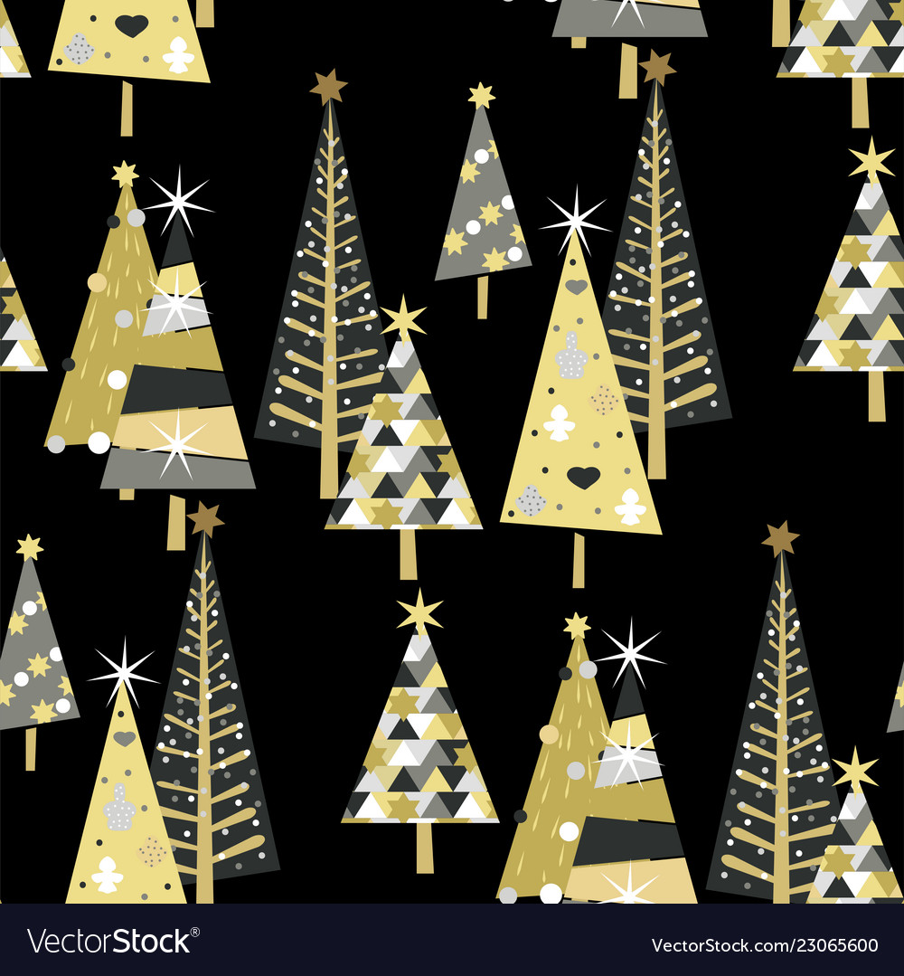 Seamless pattern with golden spruce trees vector image Seamless pattern with golden spruce trees