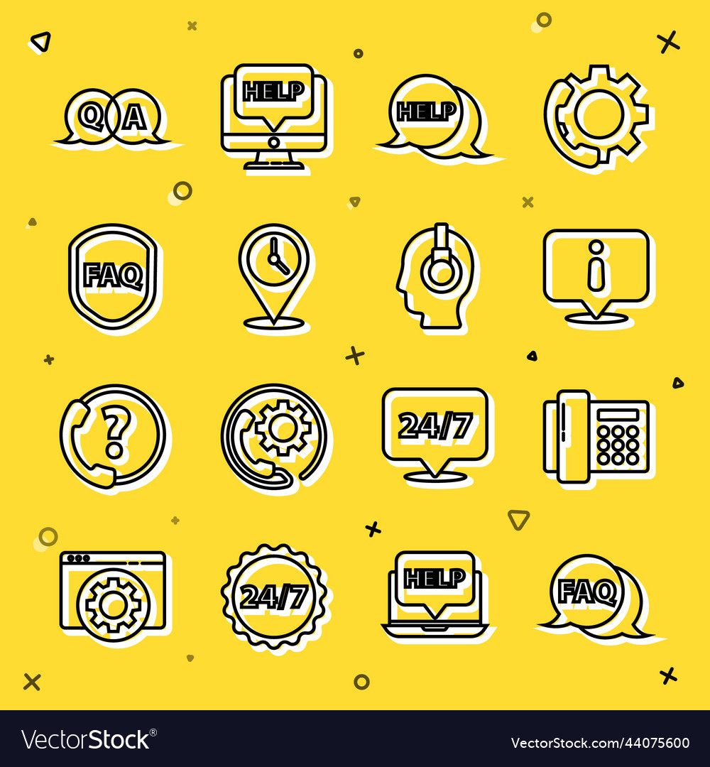 Set line speech bubble with faq telephone