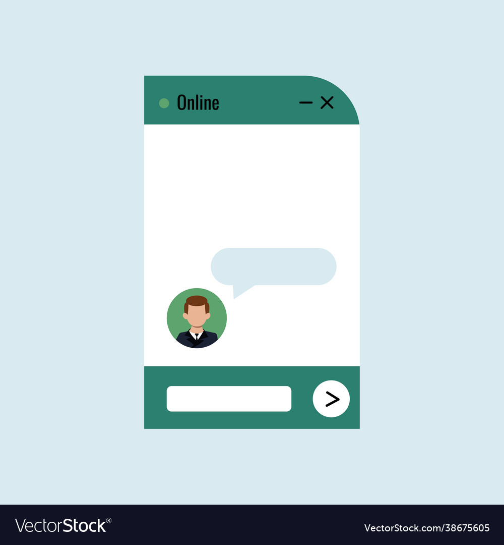 Chat bot dialoge window with man in business suit vector image Chat bot dialoge window with man in business suit