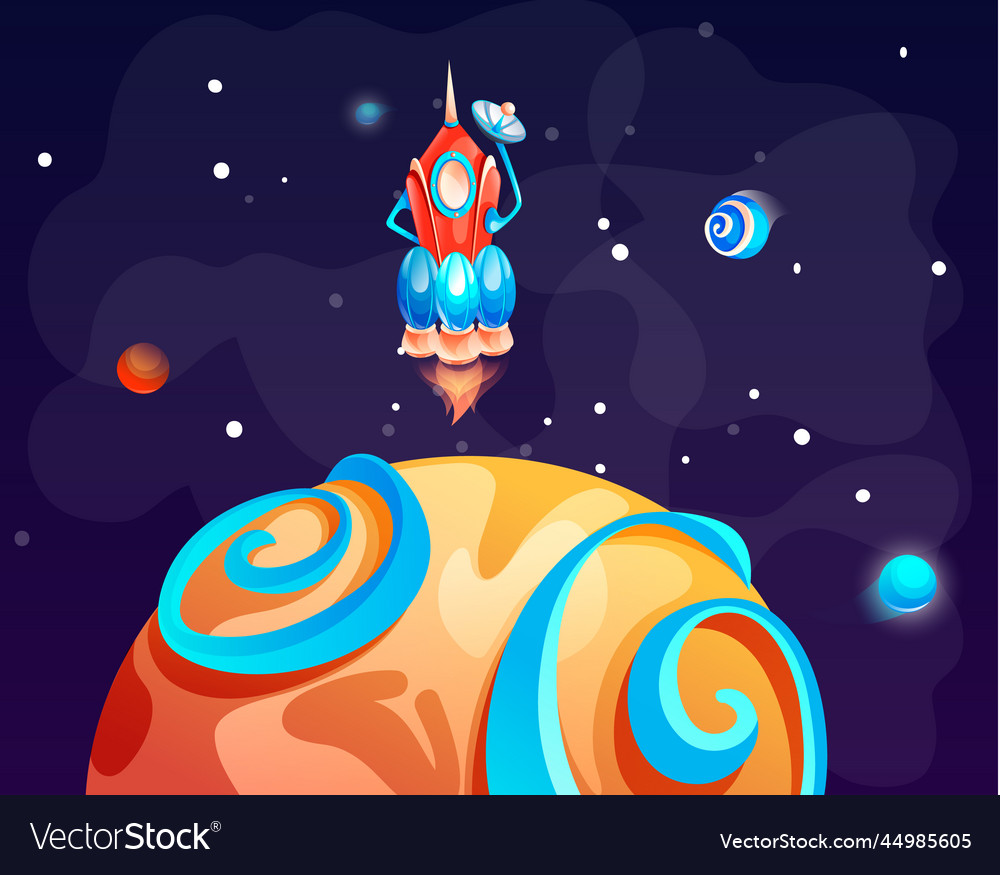 Cosmic background with rocket in dark space alien vector image Cosmic background with rocket in dark space alien