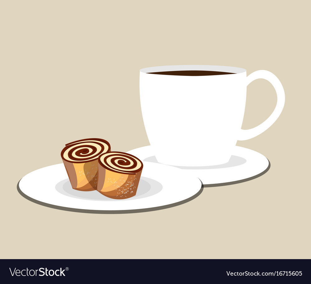 Cup of coffee or tea with roll