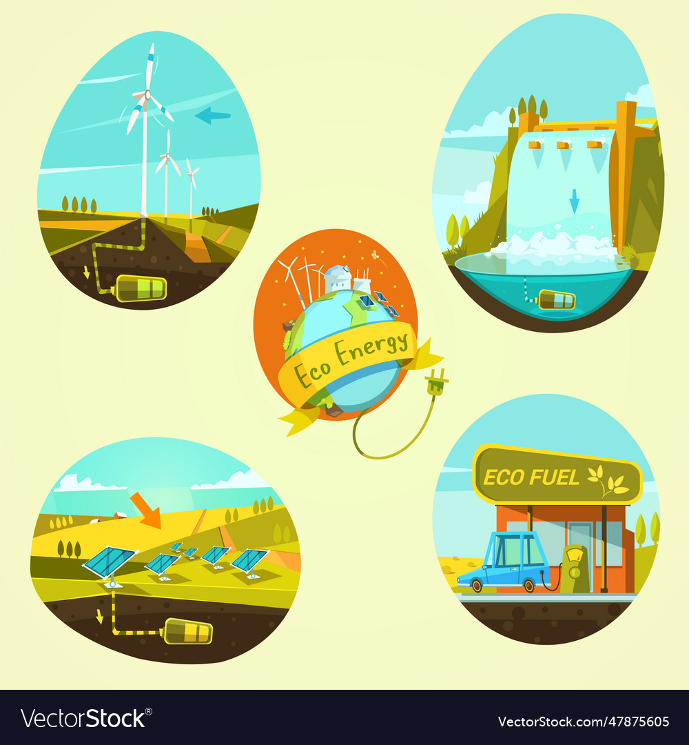 Ecological energy cartoon set