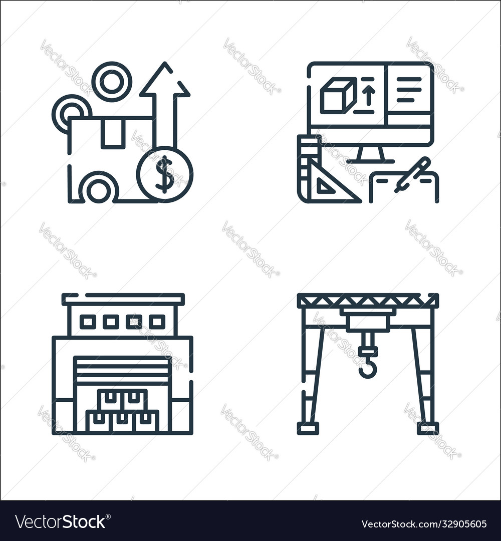 Industrial process line icons linear set quality