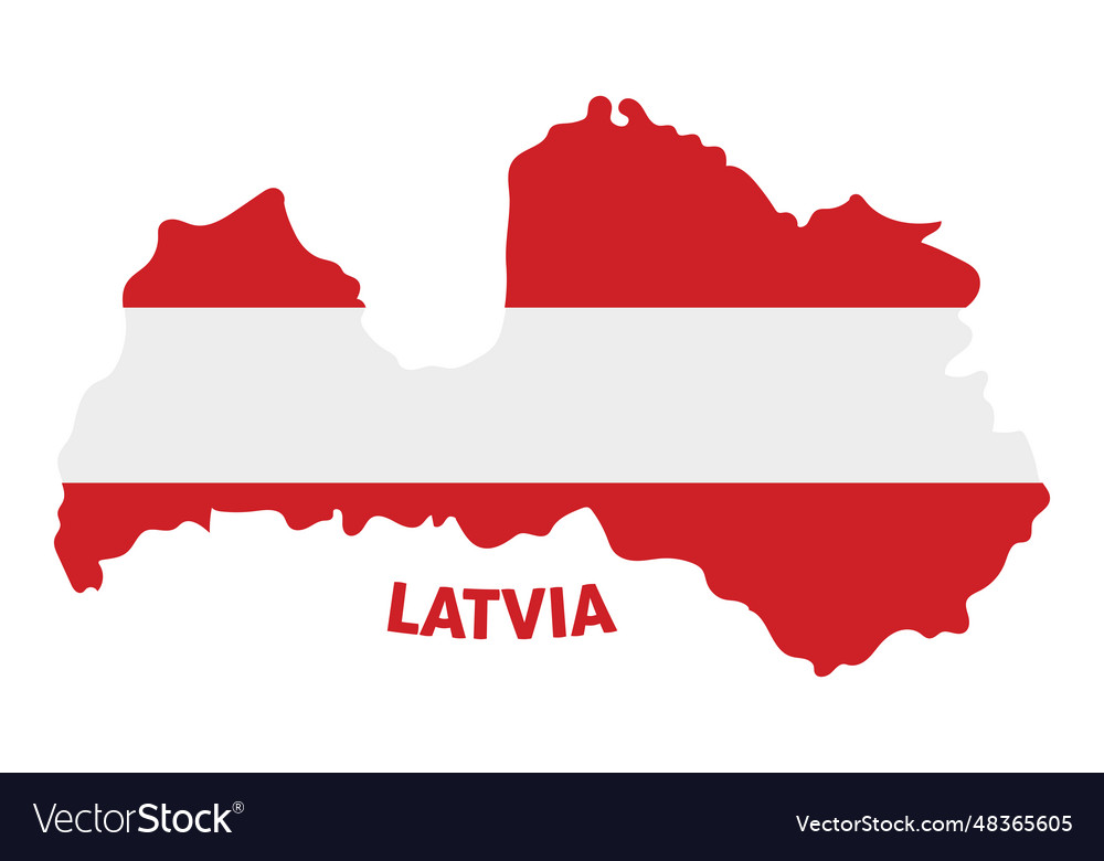 Isolated colored map of latvia with its flag