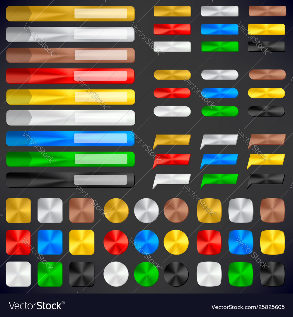 Metallic badges and buttons in different colors