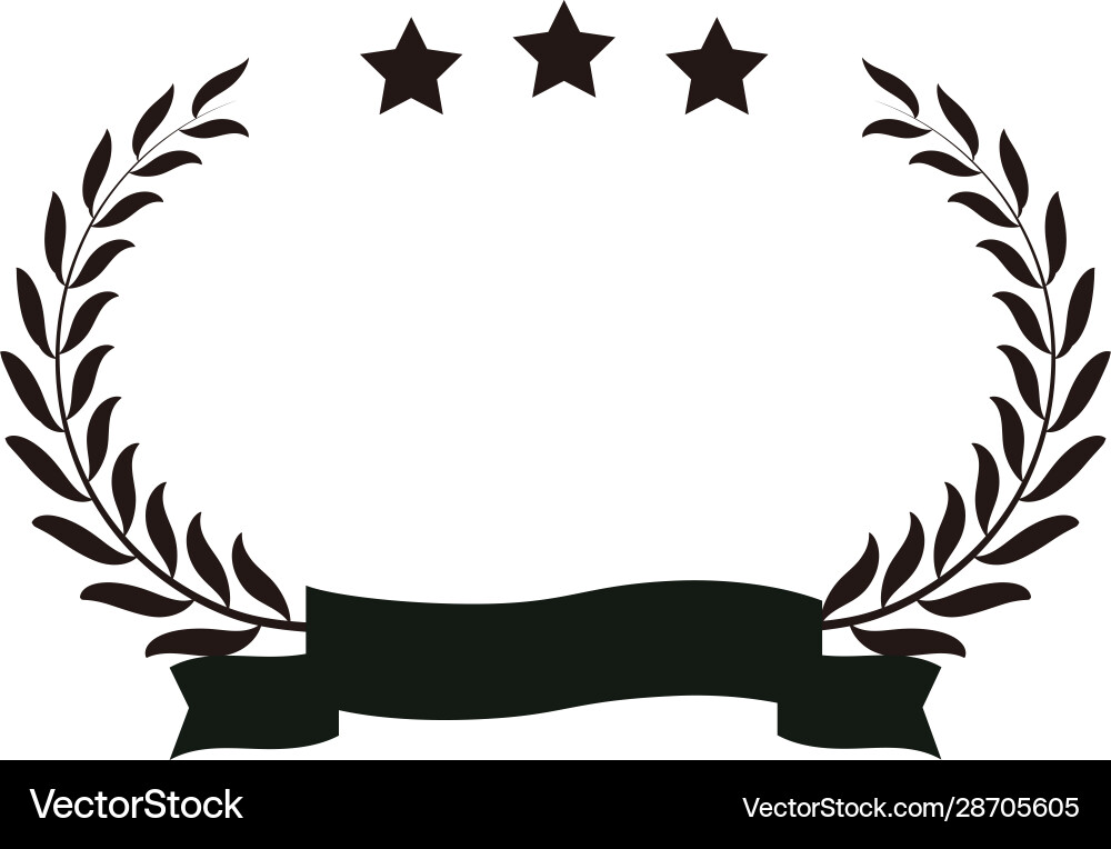 Monochrome wide round frame three star laurel Vector Image