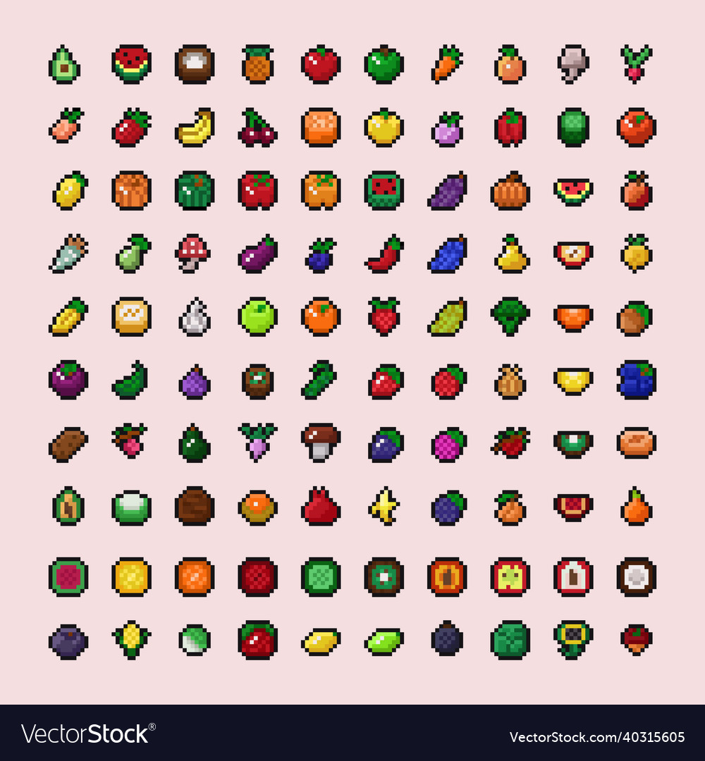 Fruits pixel art collection graphics Royalty Free Vector