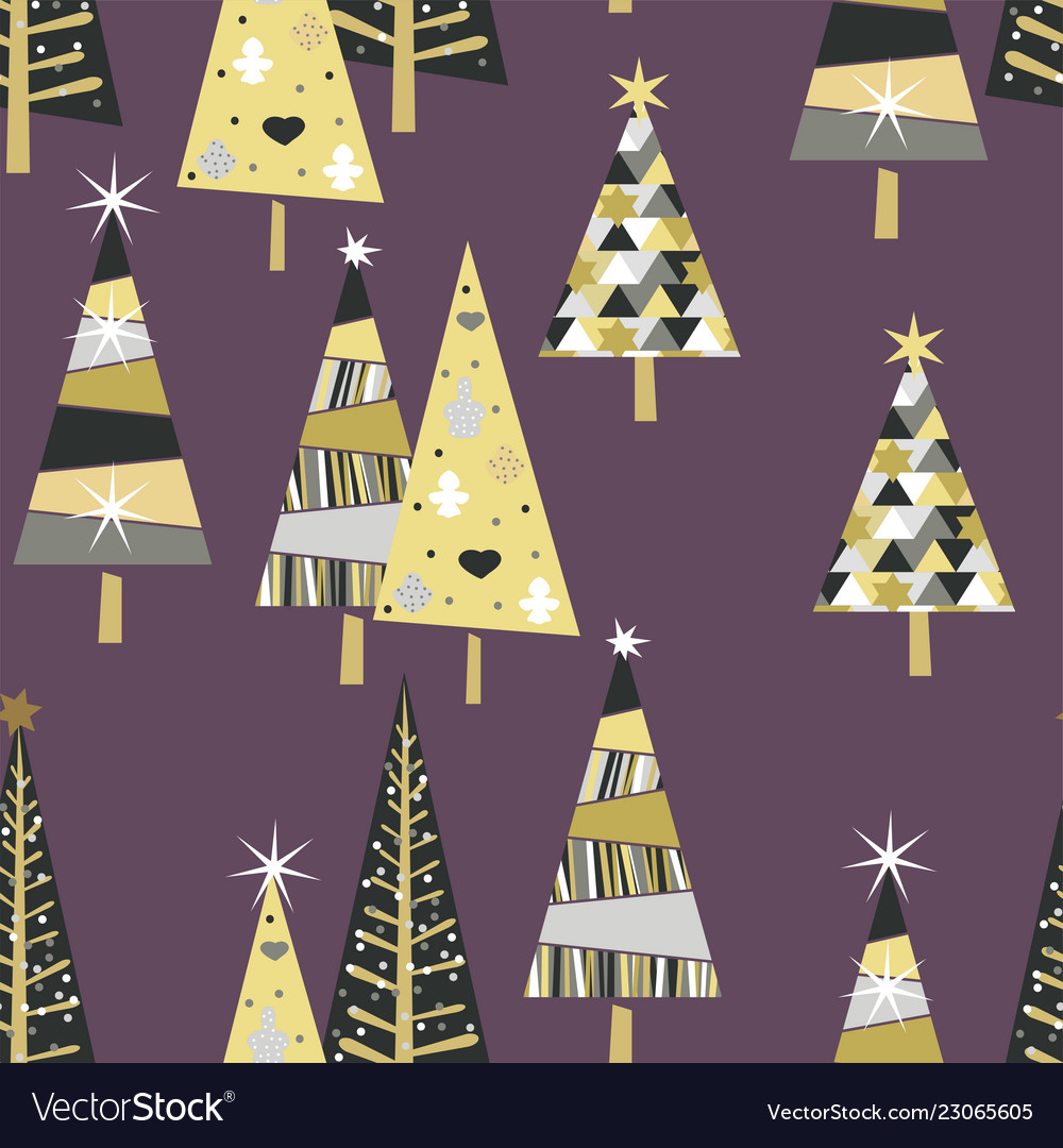 Seamless pattern with golden spruce trees vector image Seamless pattern with golden spruce trees