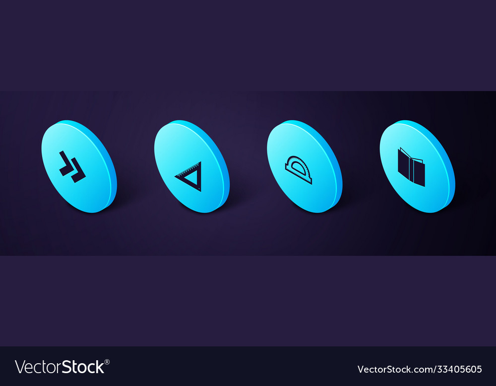 Set isometric open book protractor grid vector image Set isometric open book protractor grid