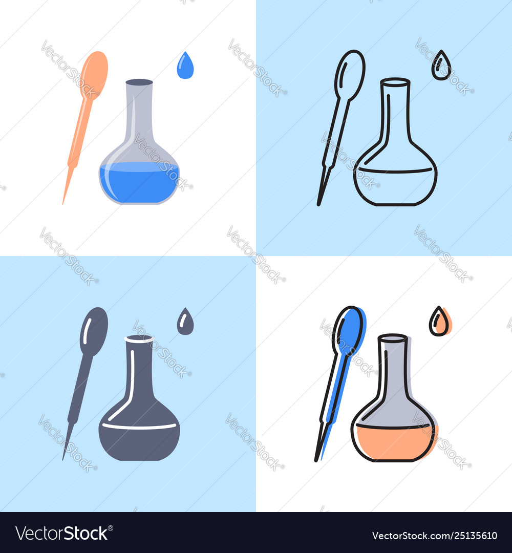 Flask and pipette icon set in flat line style vector image Flask and pipette icon set in flat line style
