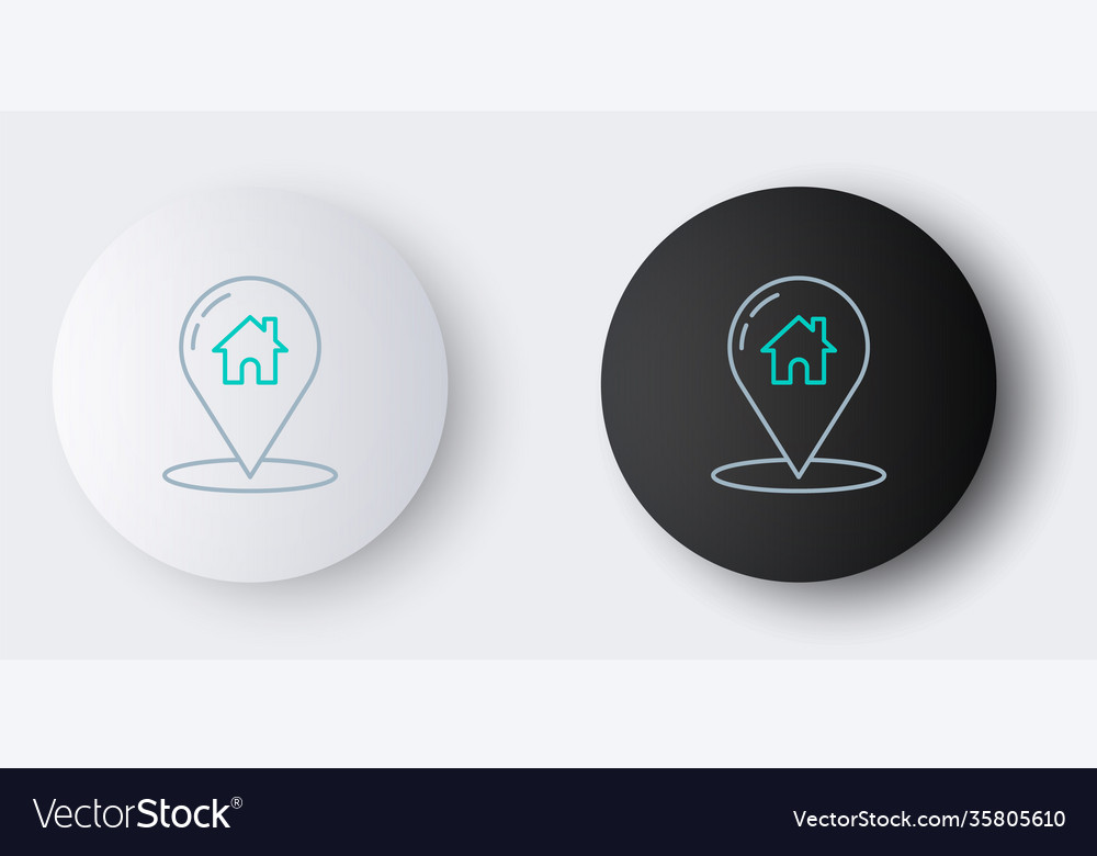 Line map pointer with house icon isolated on grey