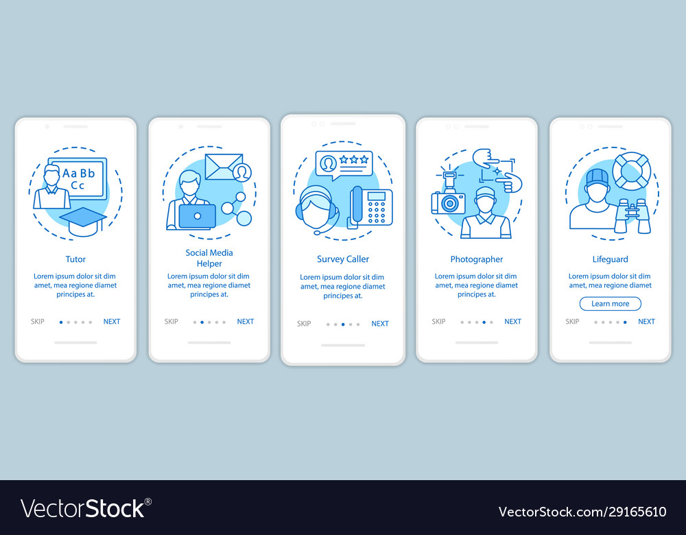 Part-time jobs blue onboarding mobile app page Vector Image Part-time jobs blue onboarding mobile app page