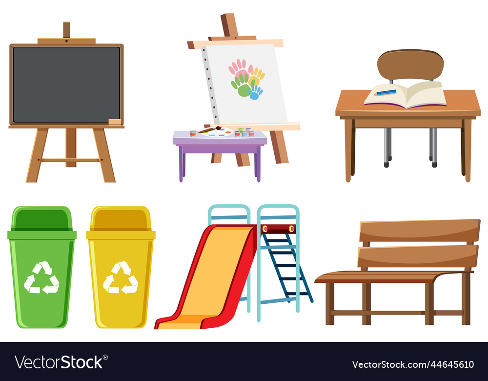 School objects anf elements set vector image School objects anf elements set