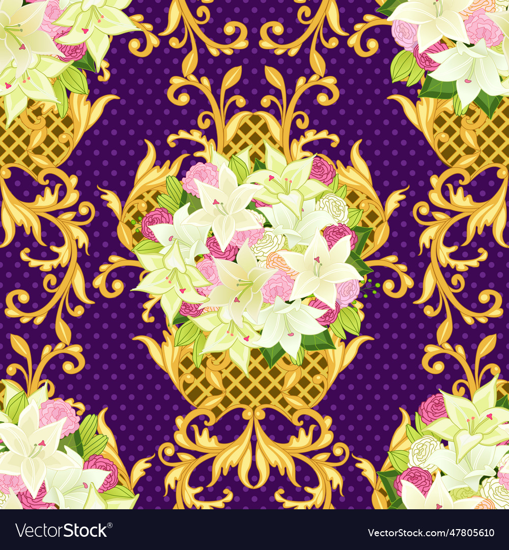 Seamless texture with golden rococo ornament and Vector Image