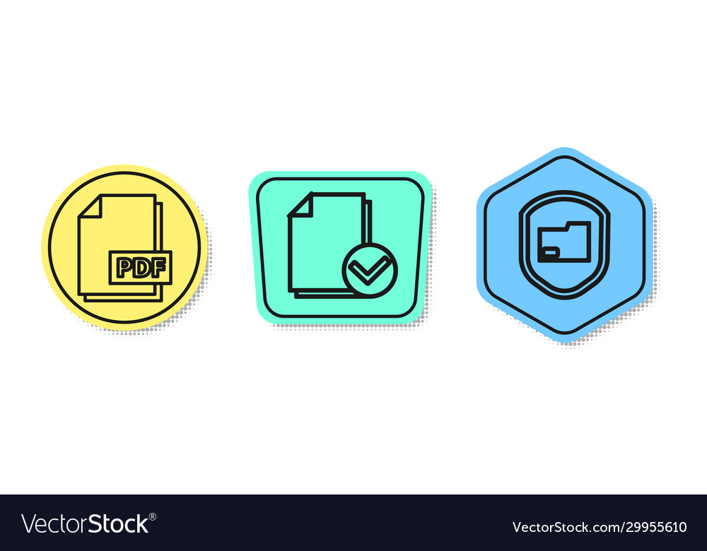Set line pdf file document and check vector image Set line pdf file document and check