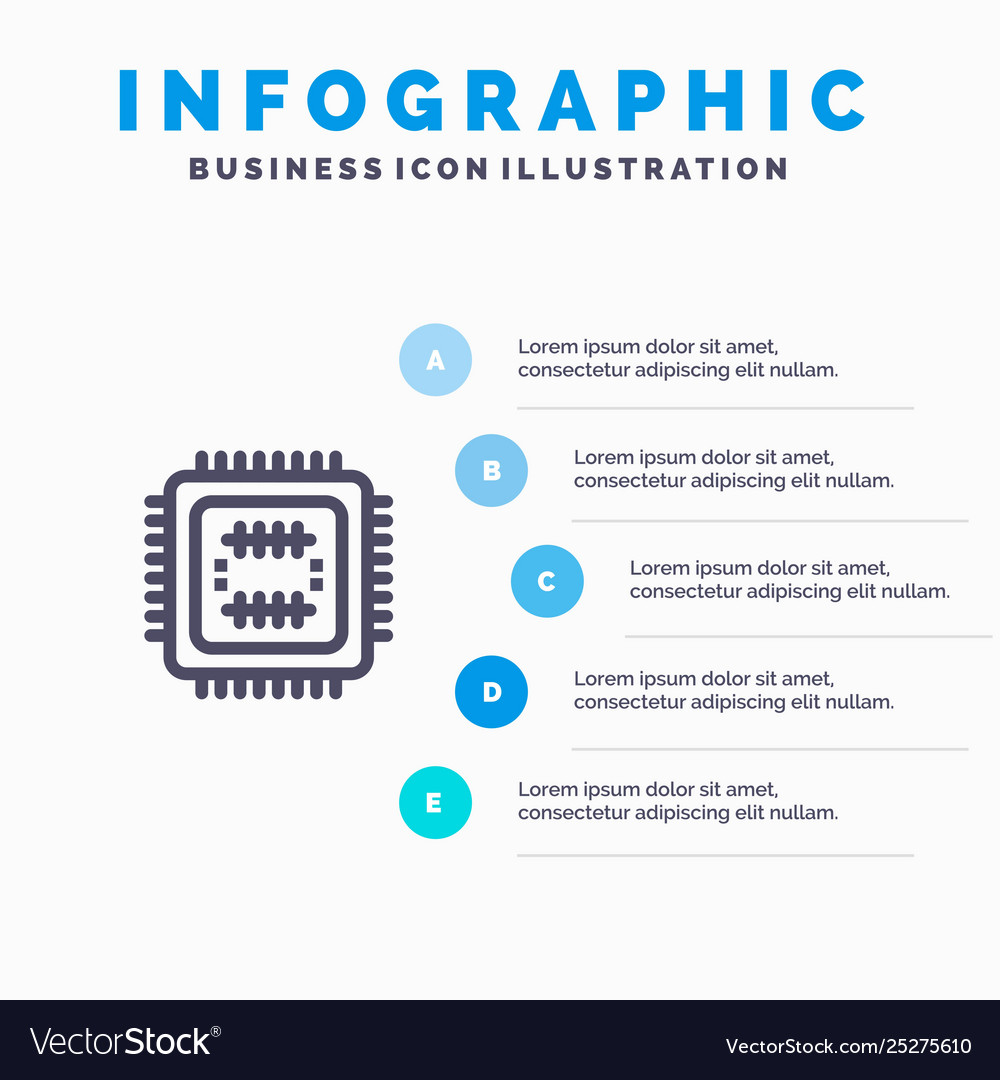 System tech technology cpu line icon with 5 steps vector image System tech technology cpu line icon with 5 steps
