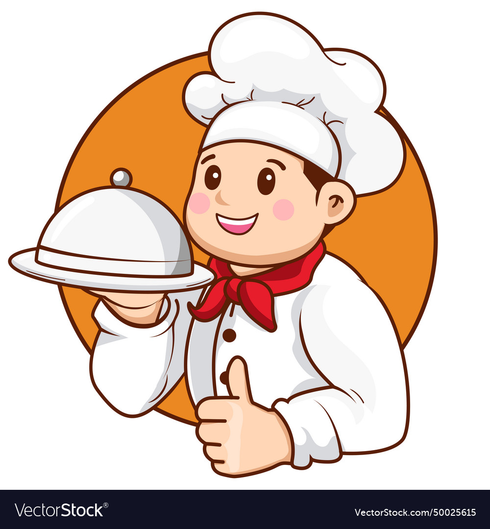 A chef holding platter Royalty Free Vector Image