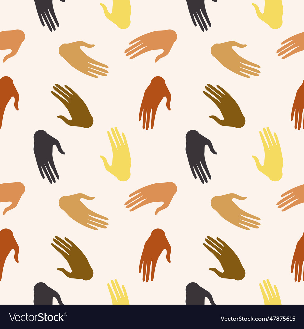 Different color hands seamless pattern background vector image Different color hands seamless pattern background