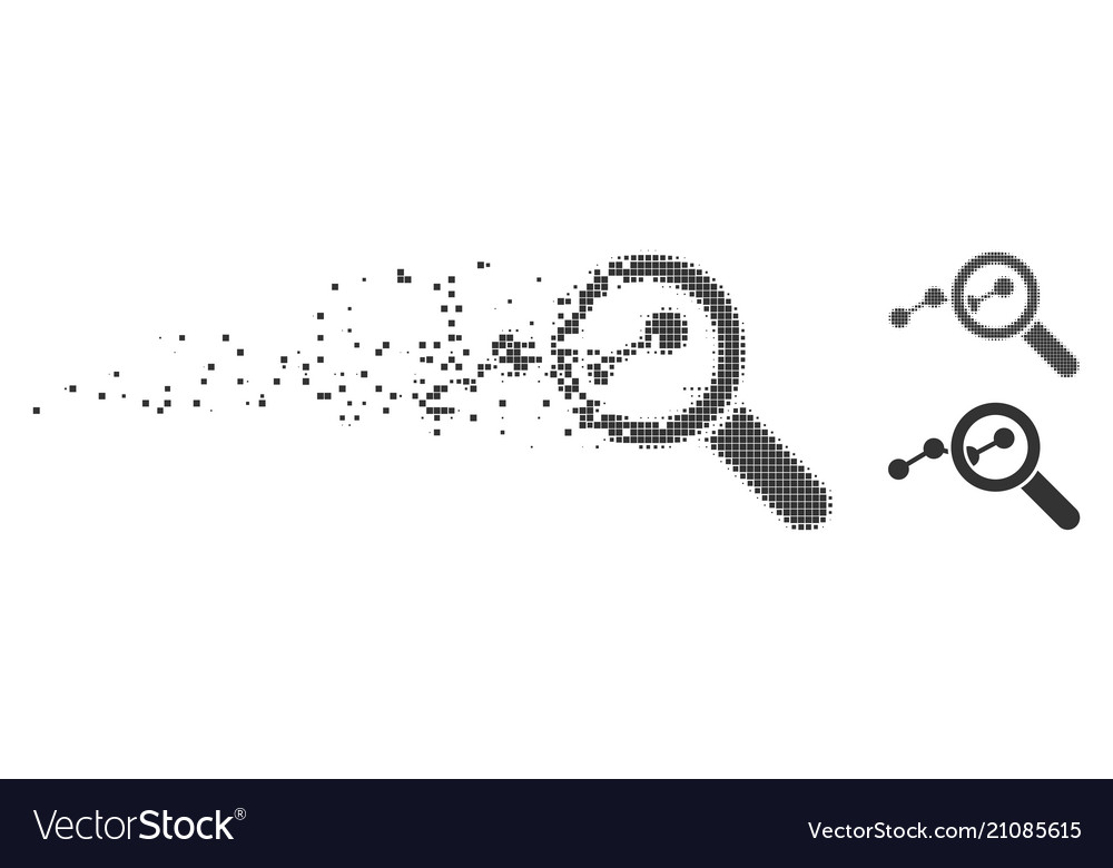 Fragmented pixel halftone explore stats icon Vector Image Fragmented pixel halftone explore stats icon