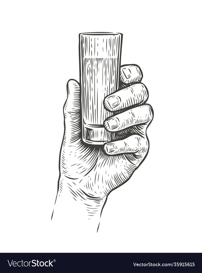 Hand holding a shot alcohol drink vintage Vector Image